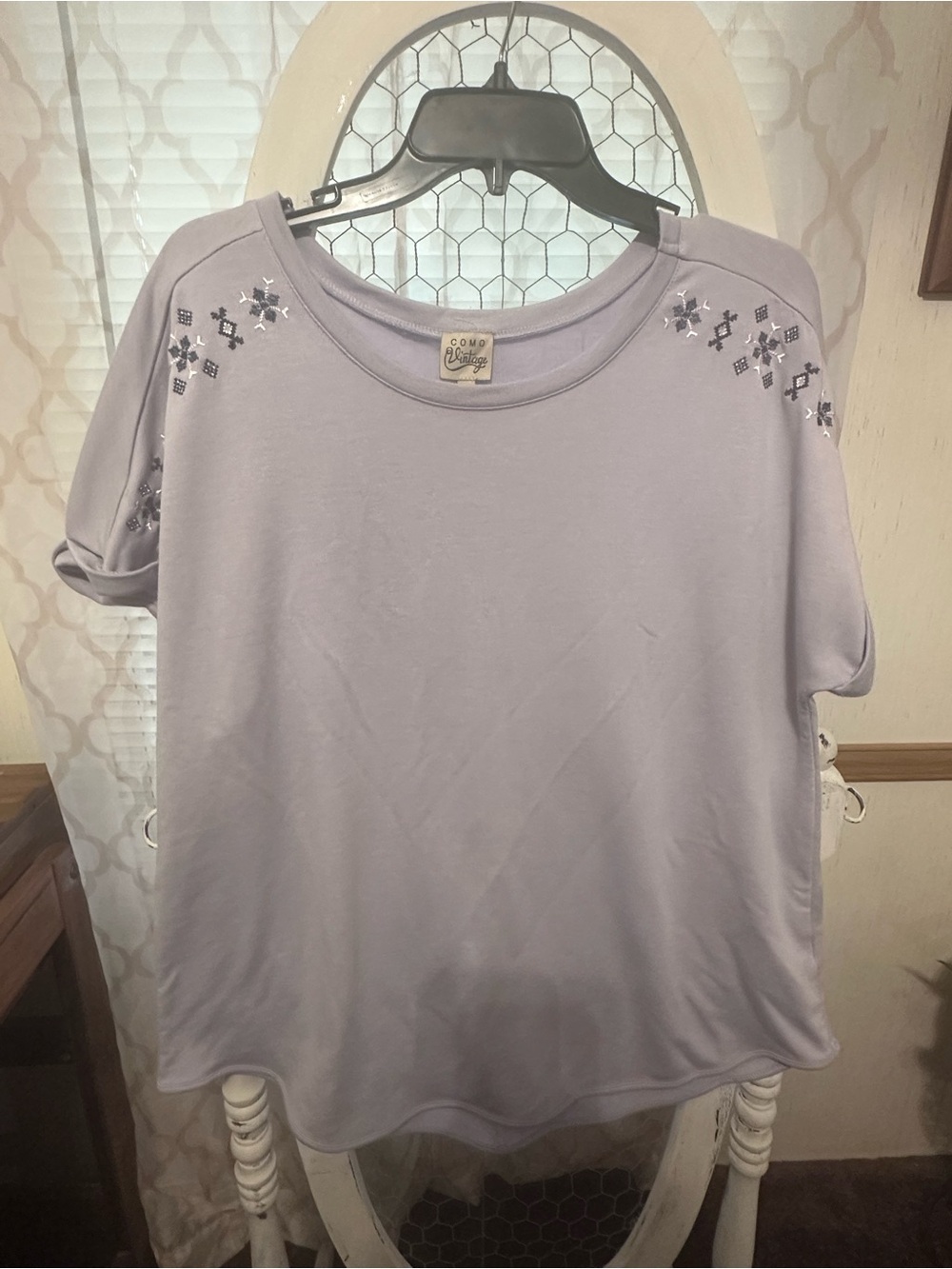 Como Vintage Lavender Short-Sleeve Embellished Top